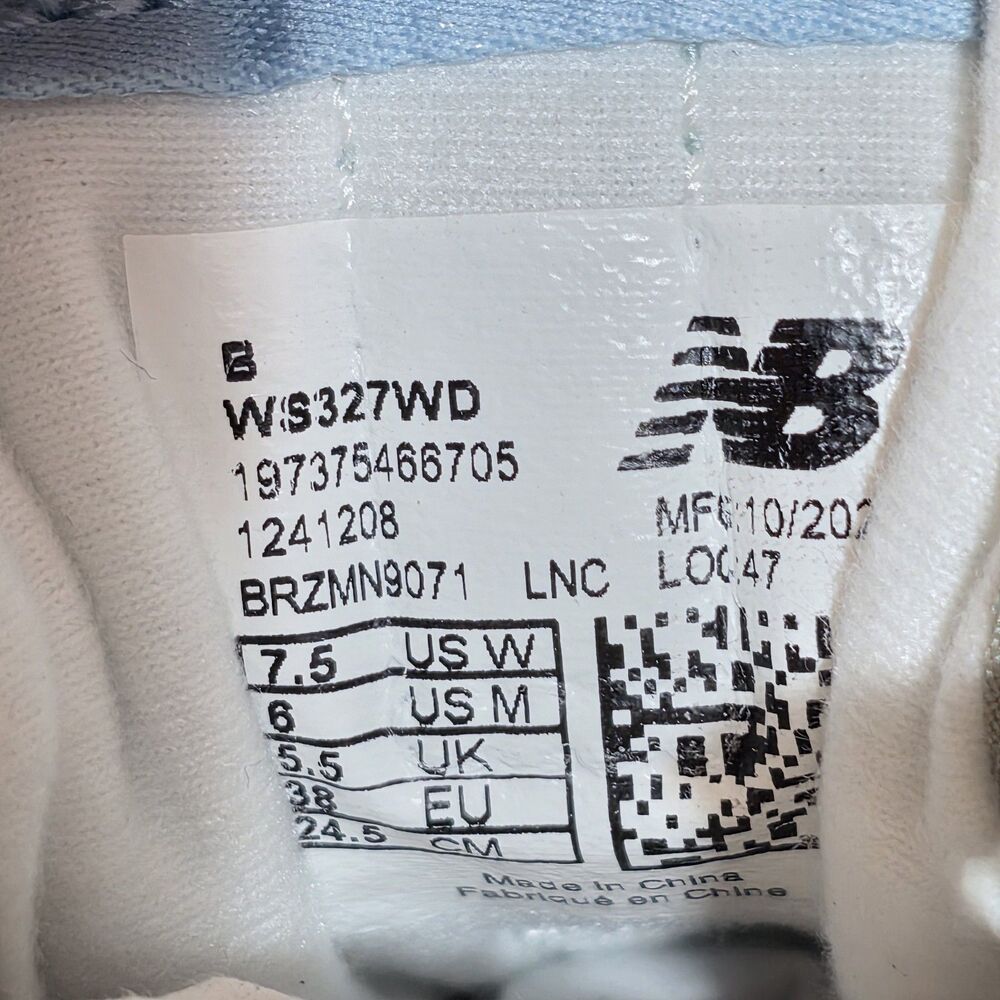 New Balance 327 Light Blue Grey White Black WS327WD Women's Size 7.5 - Picture 7 of 8